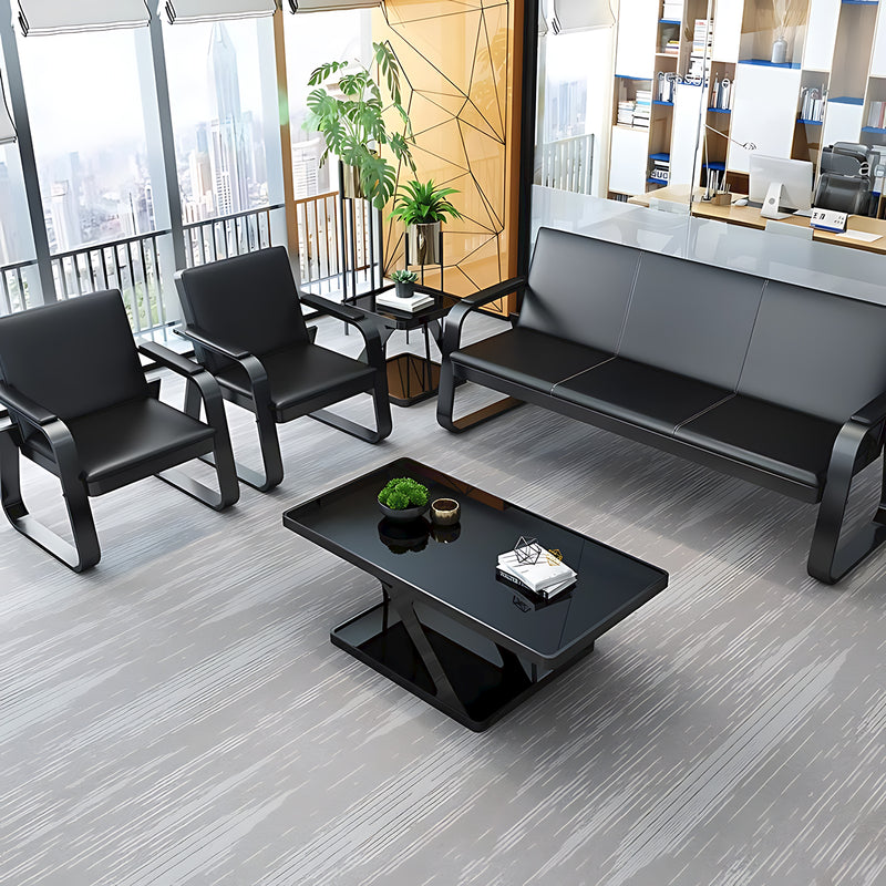 High-End Stylish Leather Backrest Sofa with Metal Armrest Support