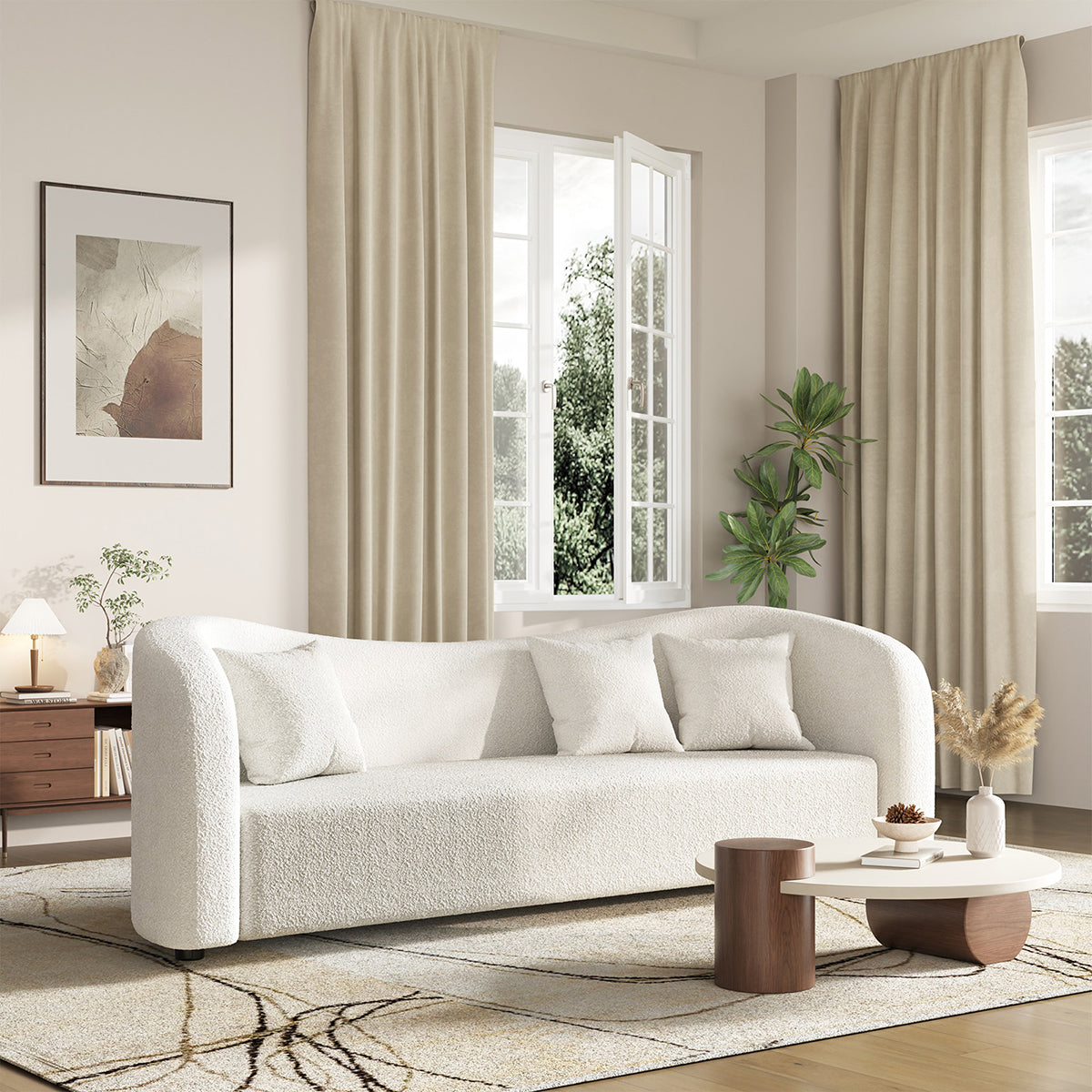 Elegant Teddy Fabric Office Sofa with Curved Backrest for Modern Workspaces（Stock Items）