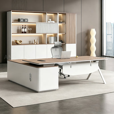 Executive Desk with Built-In Power Hub, CPU Tower Compartment, and Side Storage Cabinet