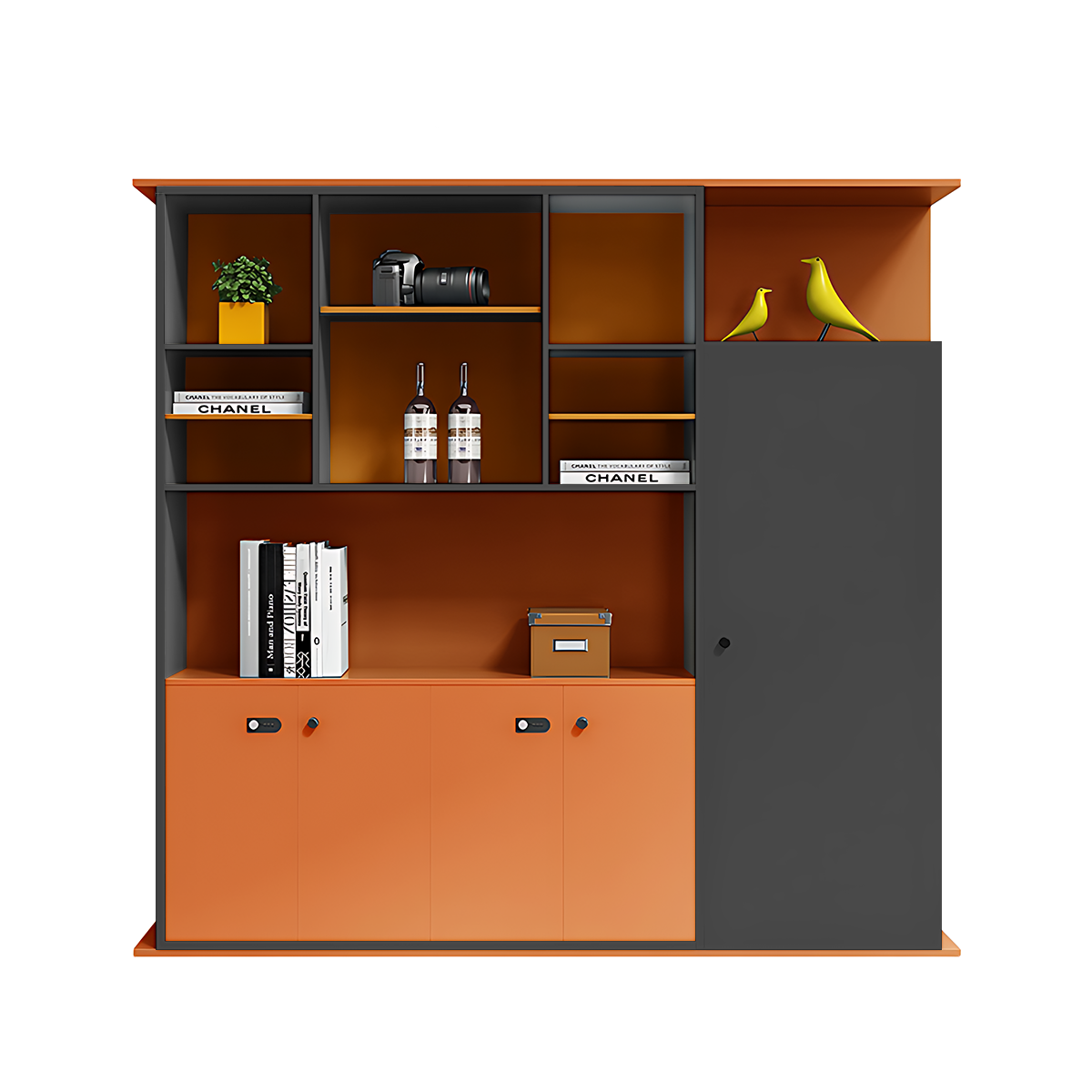 Modern Minimalist Wooden Freestanding Filing Cabinet with Door Storage