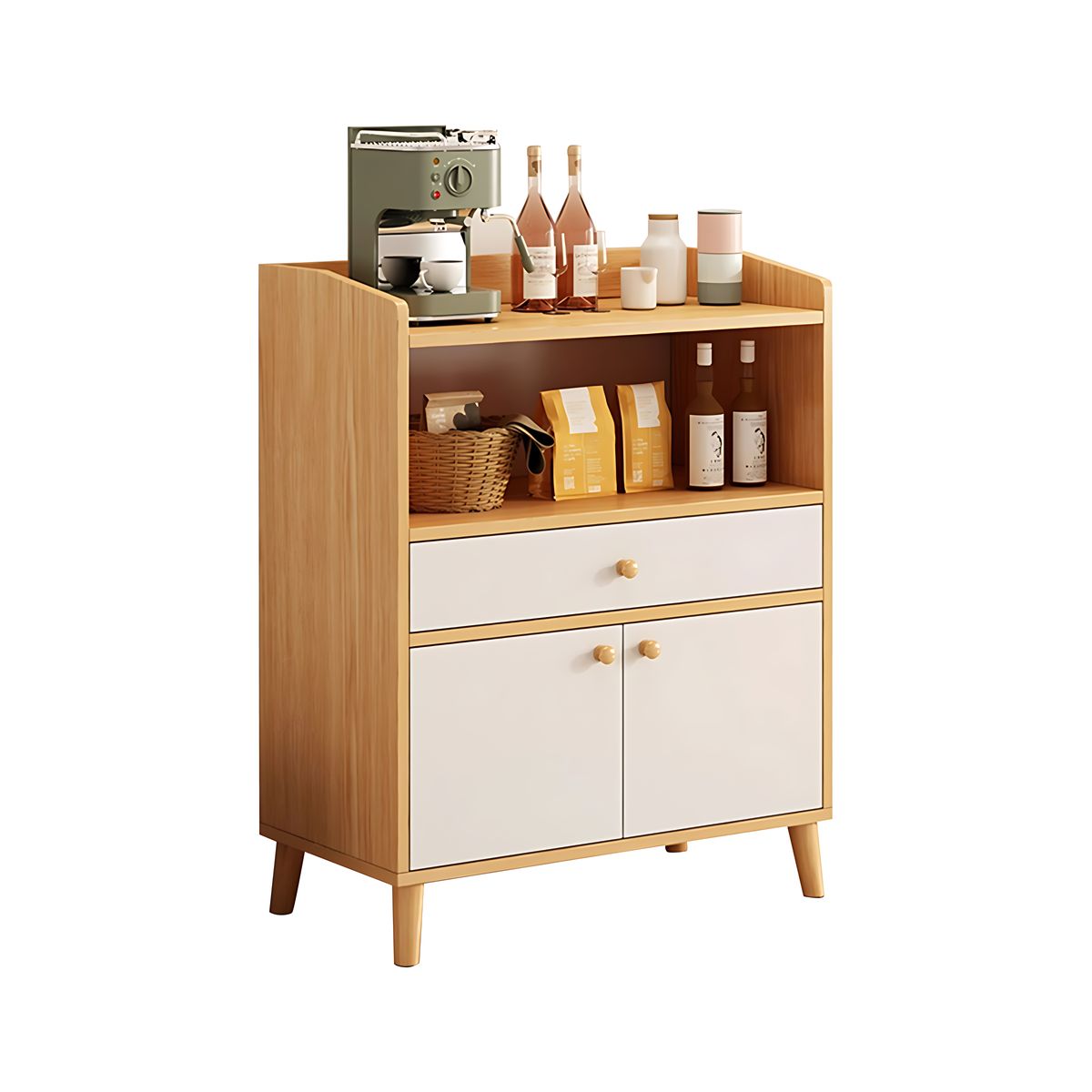 Refined Scratch-Resistant Sideboard with Open Storage and Drawers