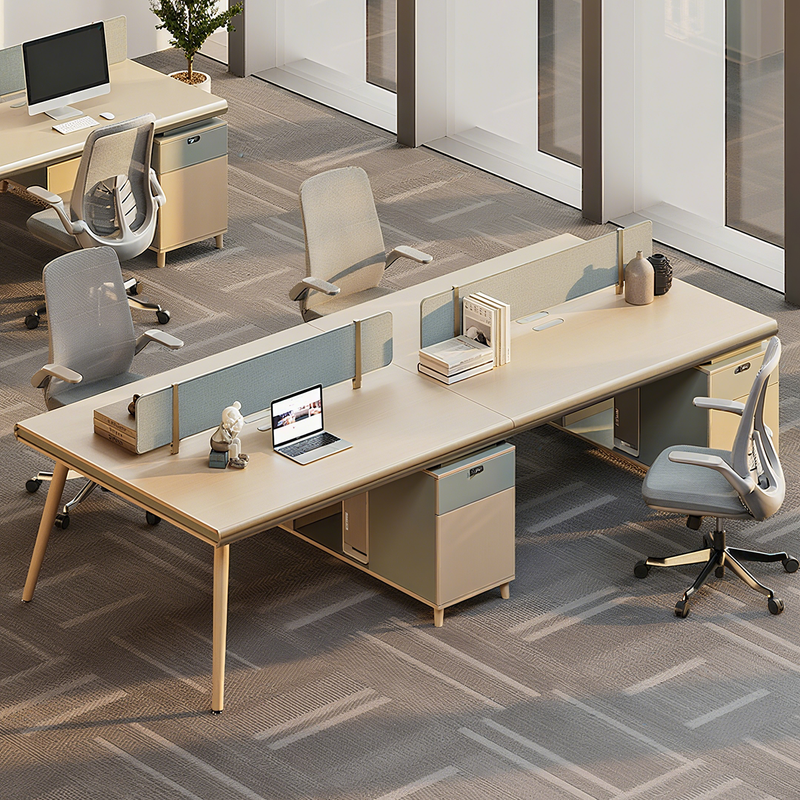 Modern Office Desk Oak Legs Privacy Panel Lockable Drawer Cable Management