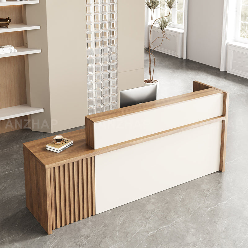 Stylish Reception Desk with Dual-Tier Surface and Secure Storage for Office, Salons and Retail Stores