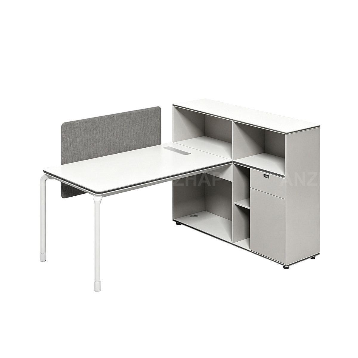 Office Desk with Large Side Cabinet, Fabric Privacy Panel and Built-In Power Outlet
