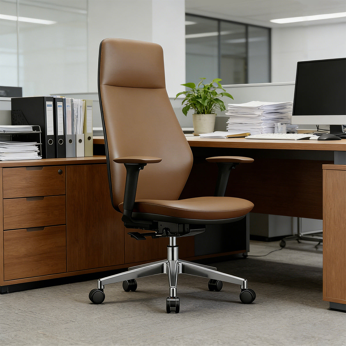 Durable Office Chair with Reclining Function & Aluminum Base