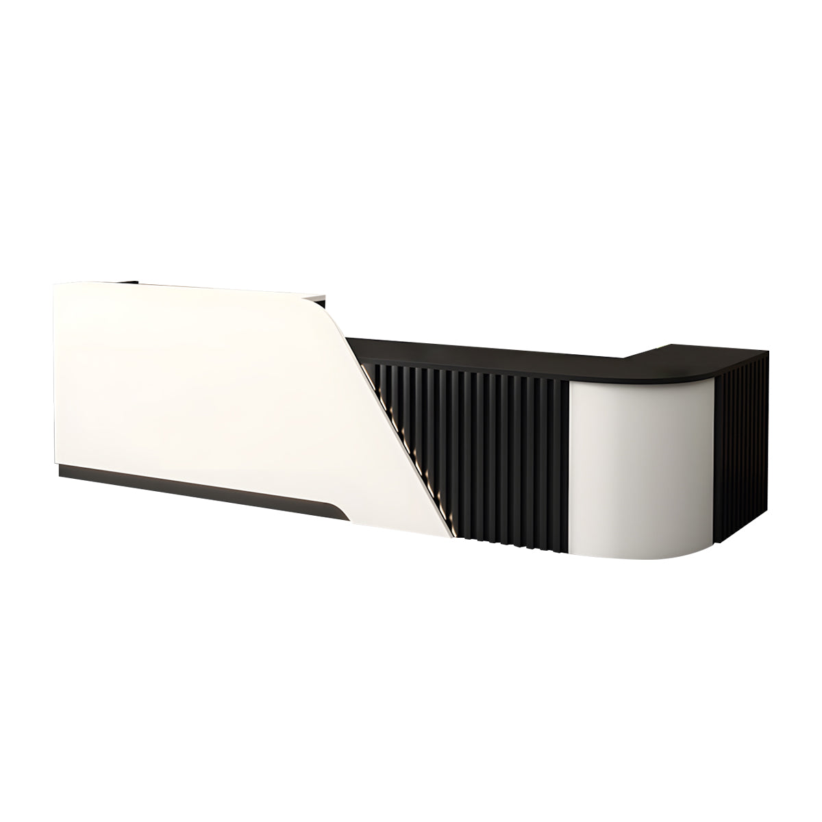 Reception Desk, White + Black Corner on the Left, White + Black finish, L63" x W24" x H39", for reception area or front office, commercial reception...