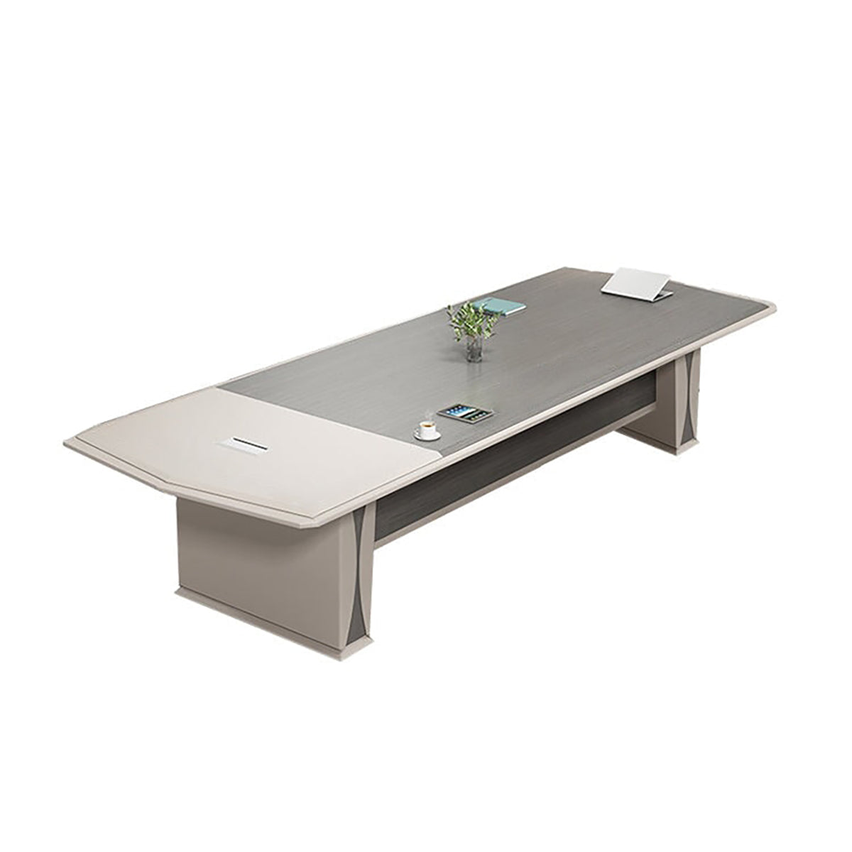 Minimalist Rectangular Conference Table with Cable Management in Light Luxury Style