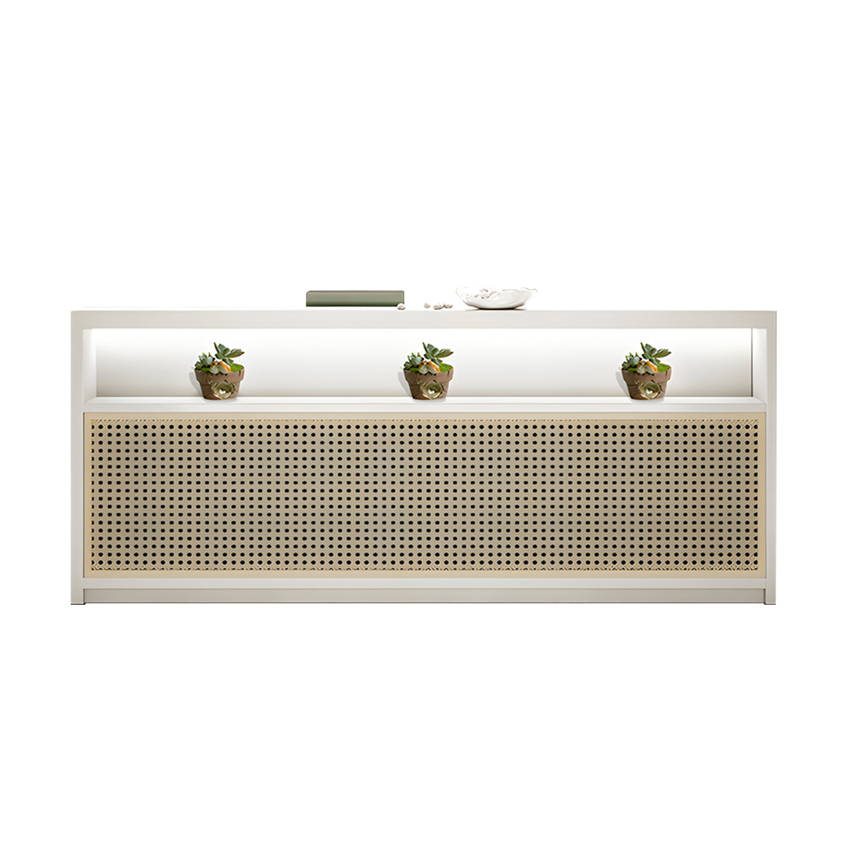 Sleek Reception Desk with Display Compartment for Modern Office Spaces