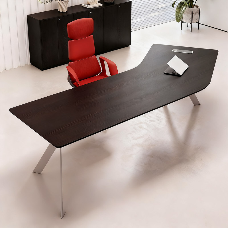 Modern Office Desk with Stainless Steel Legs and Cable Management