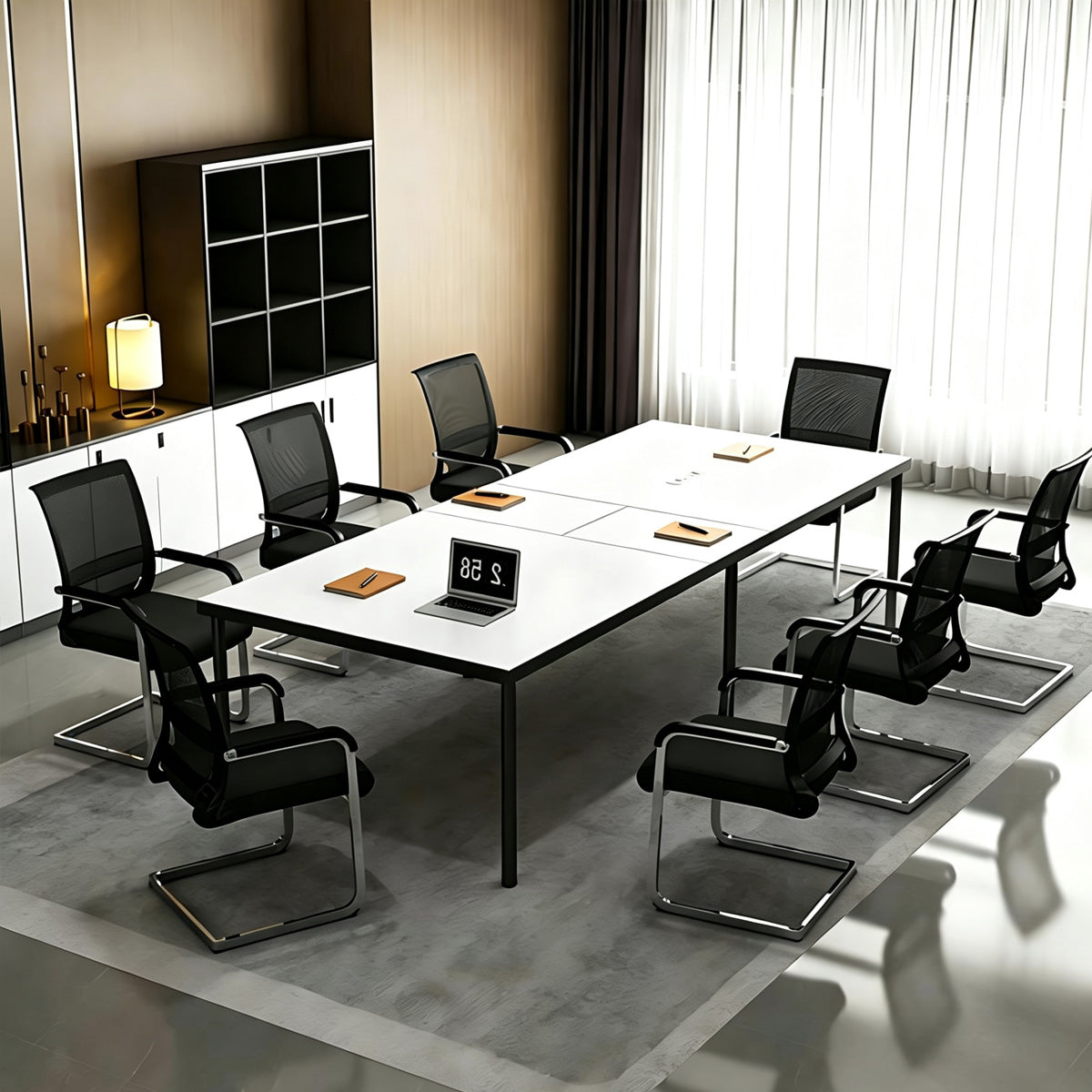 Spacious Conference Table with Built-In Cable Management and Carbon Steel Legs