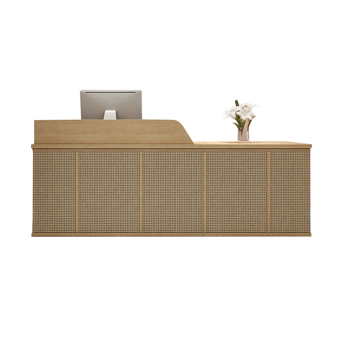 Solid Wood Reception Desk Rattan Front Lockable Storage Keyboard Tray