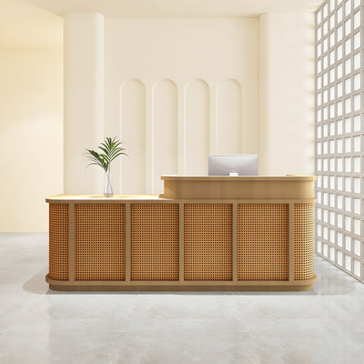 Vintage Minimalist Reception Desk Rattan Storage Keyboard Tray（Stock Items）