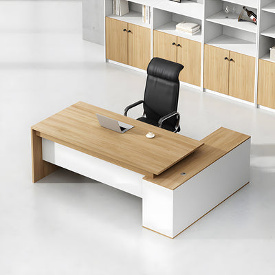Modern L-Shaped Executive Desk with Side Storage Cabinet（Stock Items）