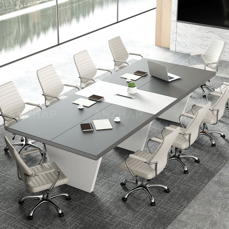 Modern Two-Tone Rectangular Conference Table with Architectural Legs