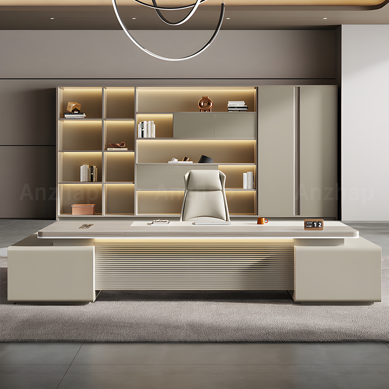 Premium Executive Desk with Thick Privacy Panel and Large Side Cabinet