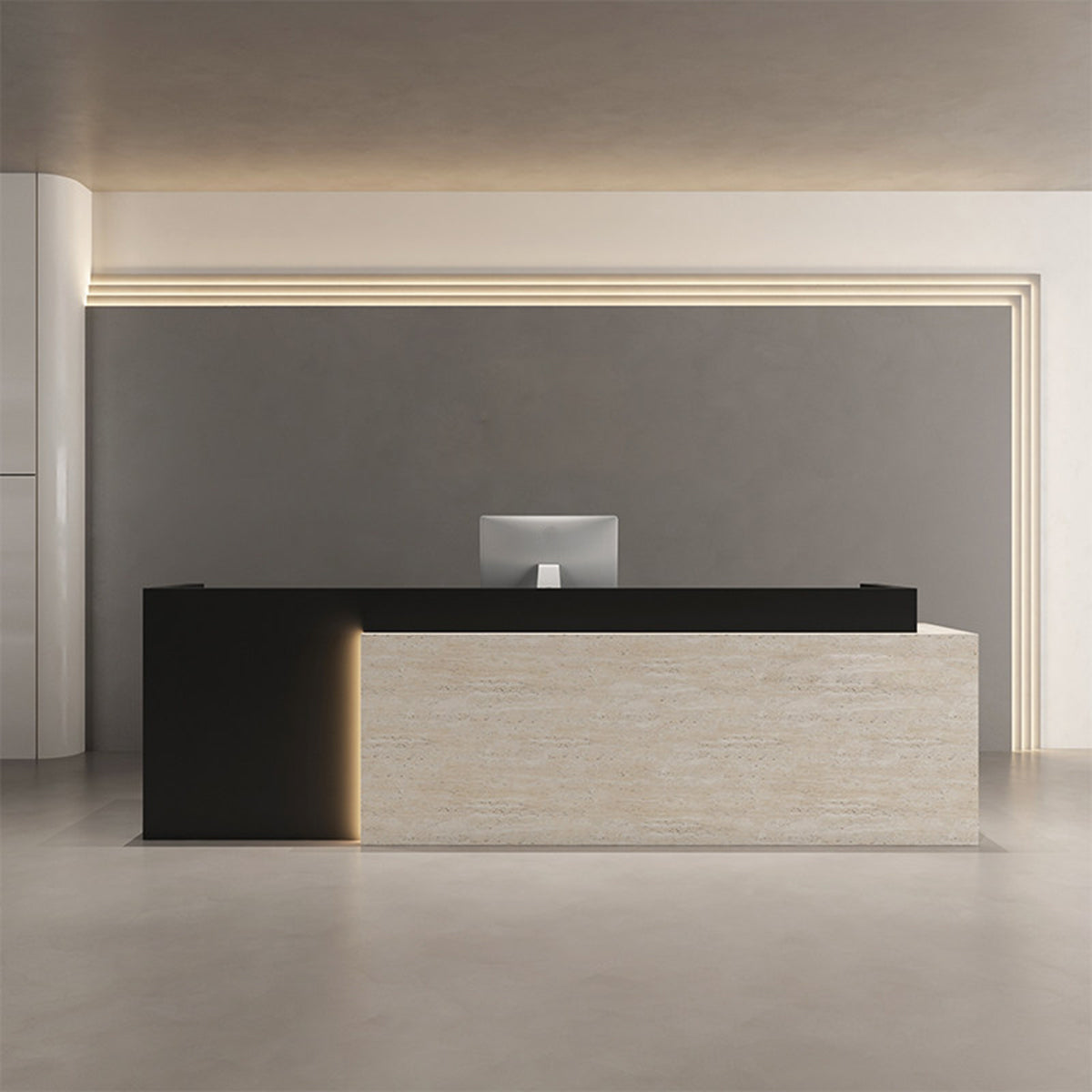 Modern Reception Desk with LED Accent Lighting, Custom Logo & Lockable Storage