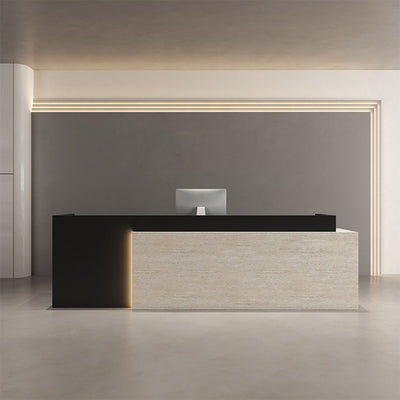 Modern Reception Desk with LED Accent Lighting, Custom Logo & Lockable Storage