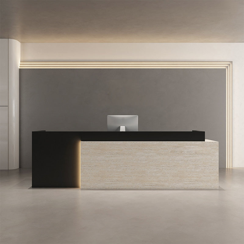 Modern Reception Desk with LED Accent Lighting, Custom Logo & Lockable Storage