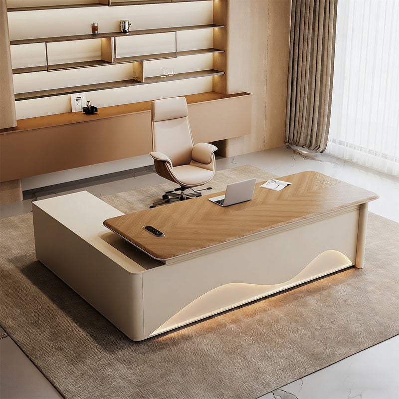 Executive Desk with Sliding Power Hub & Storage for Home & Office