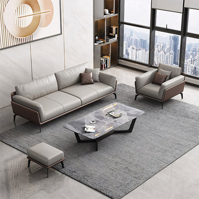 Simple Business Guest Office Leather Sofa, Gray, Three Seater