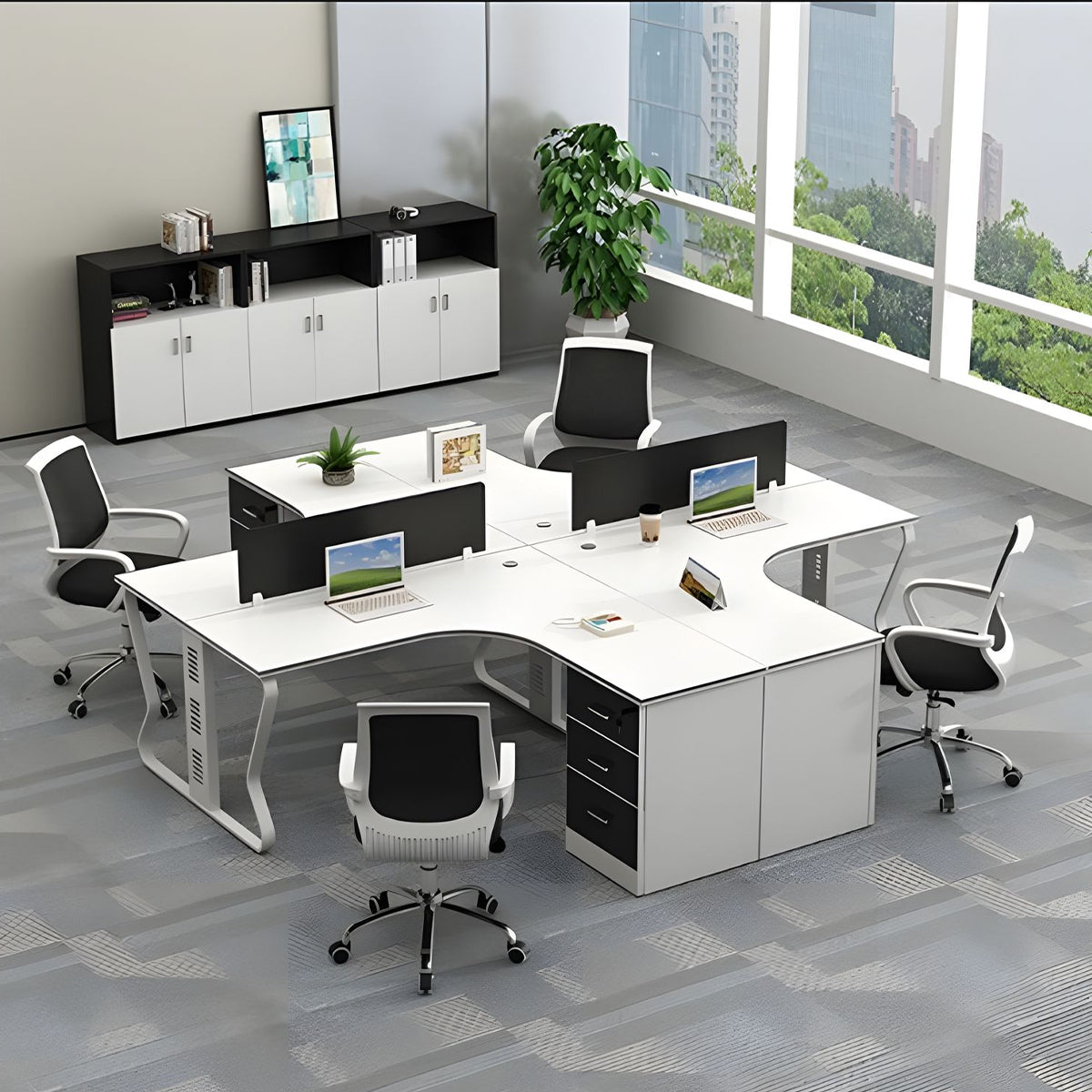 Employee Desk Minimalist Melamine Top Scratch Resistant Steel Legs
