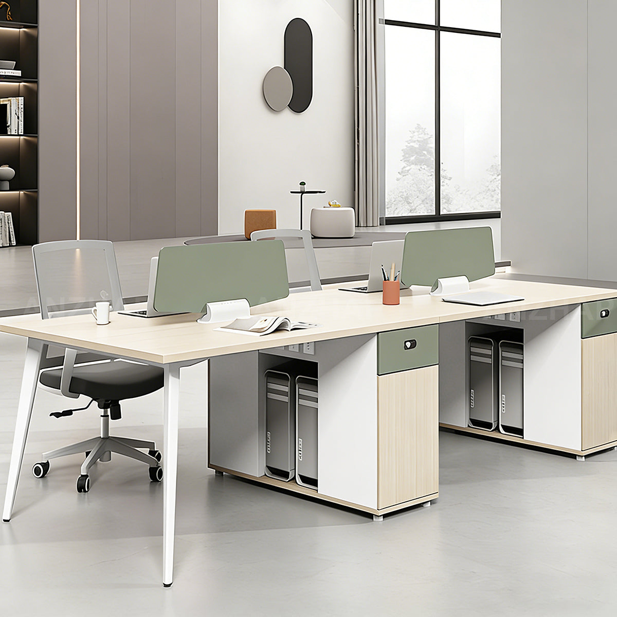 Office Desk, main product view, Structured Office Desk With Privacy Panel & Storage For Focused Teams finish, for office workspace, executive office...