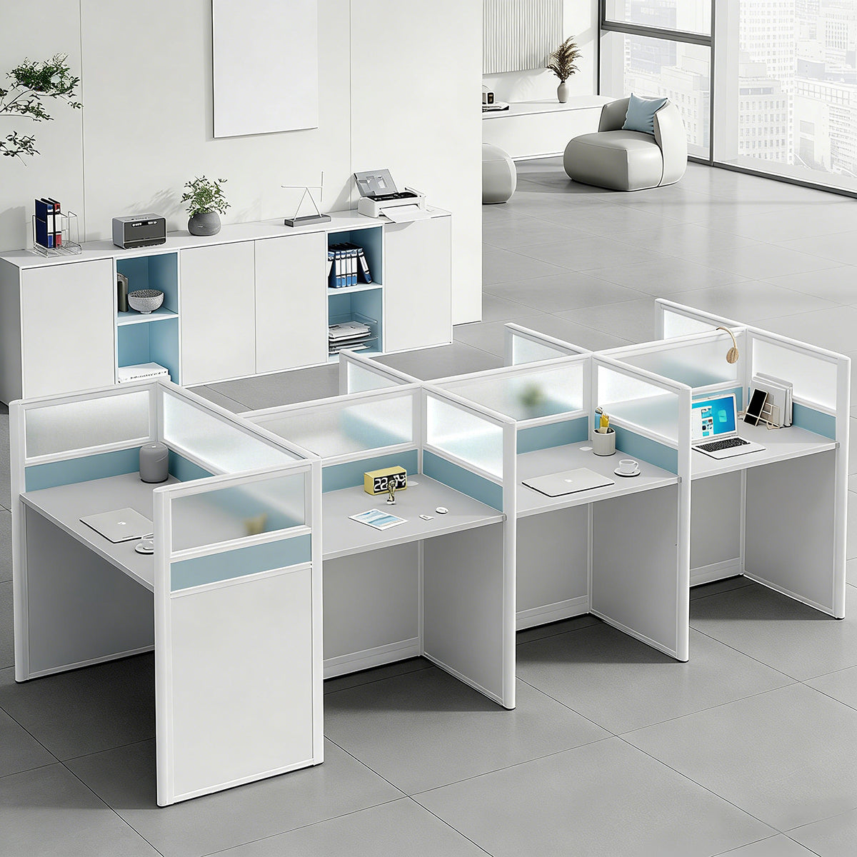 Workstation Desk with Divider Panels Eco-Friendly Sturdy Modular