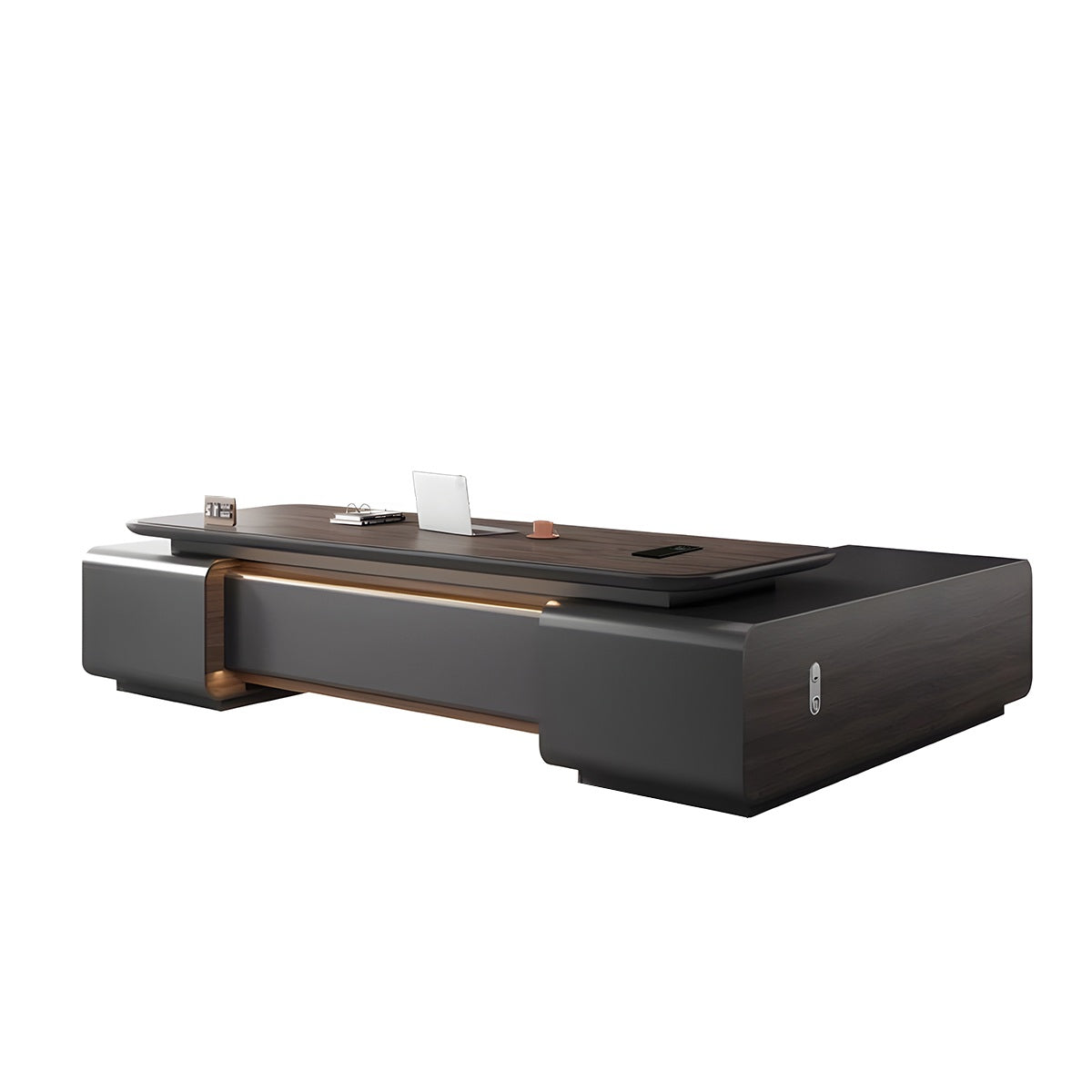 Modern Executive Desk 71–126 in Wide with Cable Management, Lockable Drawers, LED Accent Lighting & Privacy Panel