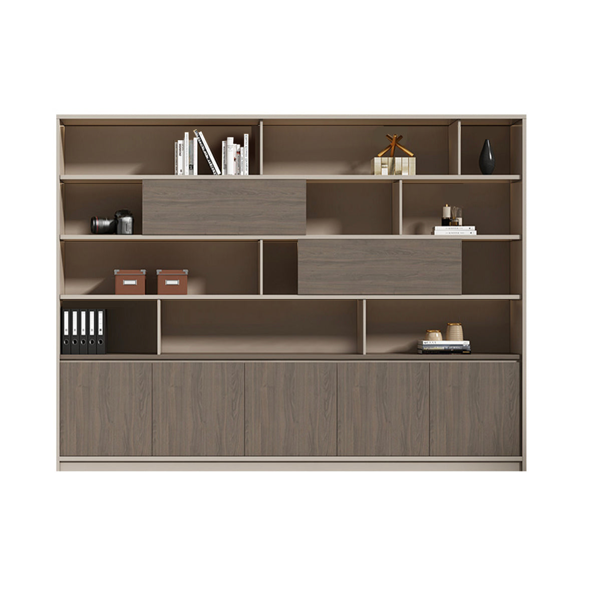 Premium Wood-Texture Storage Cabinet with Handle-Free Doors