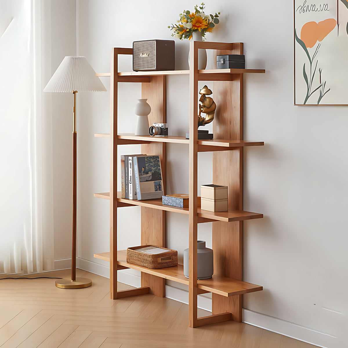 Solid Wood Bookshelf Minimalist Pine Wood Open Shelving Sturdy and Durable