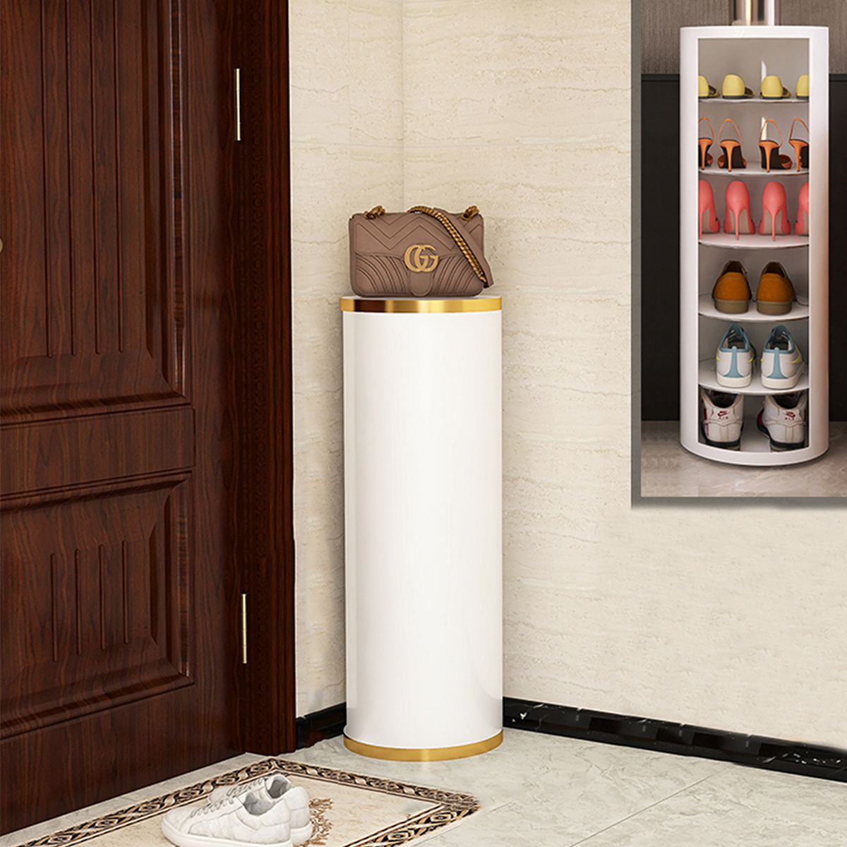 Minimalist Elegant Cylindrical Rotating Shoe Cabinet