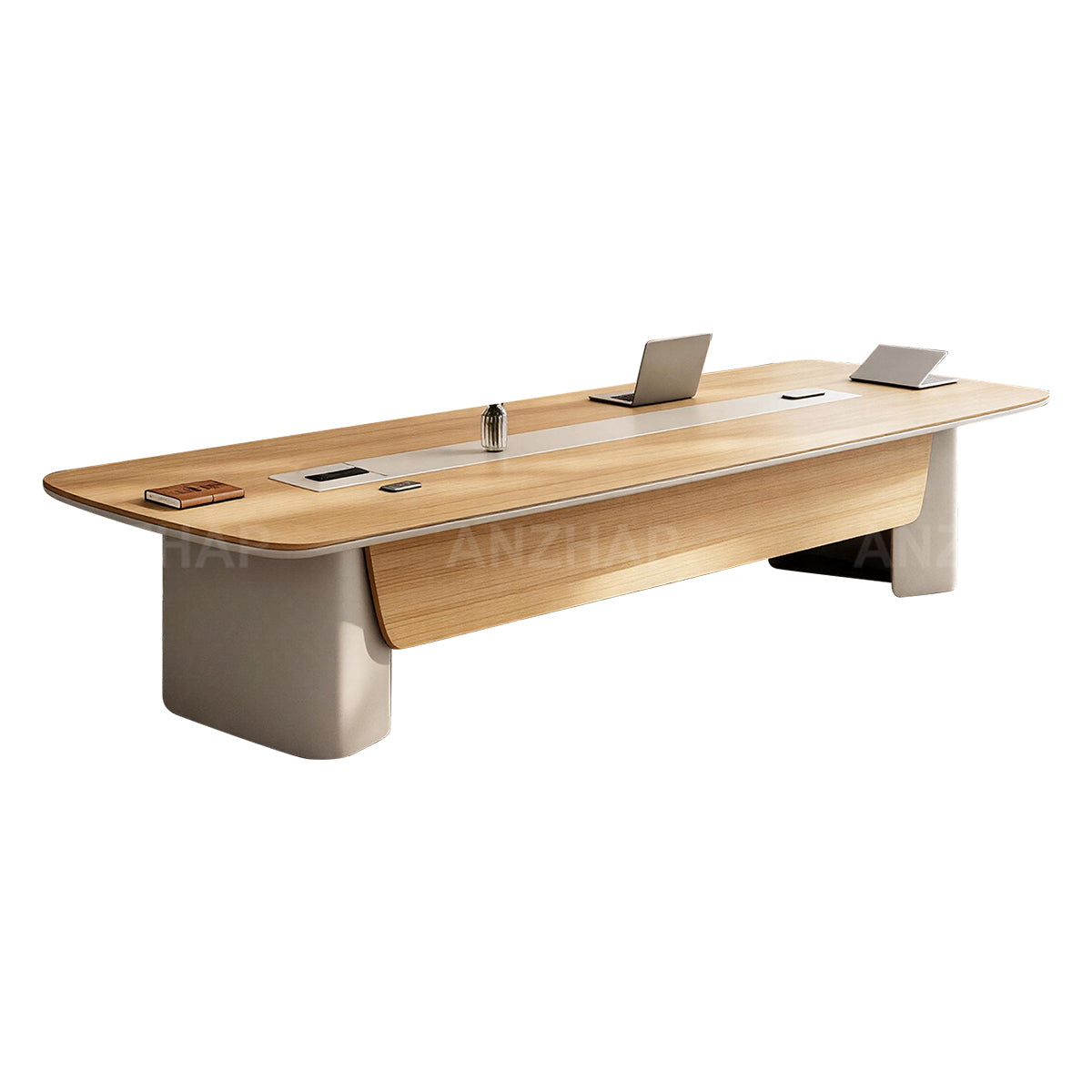 Executive Conference Table with Built-In Power Hub, Wide Desktop & Rounded Corners
