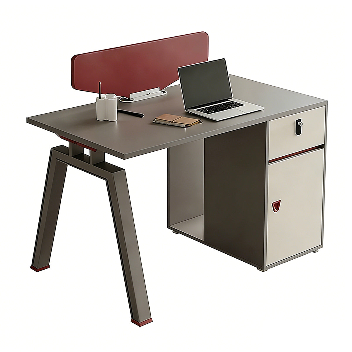Stylish Minimalist Office Desk with Red Privacy Screen Design