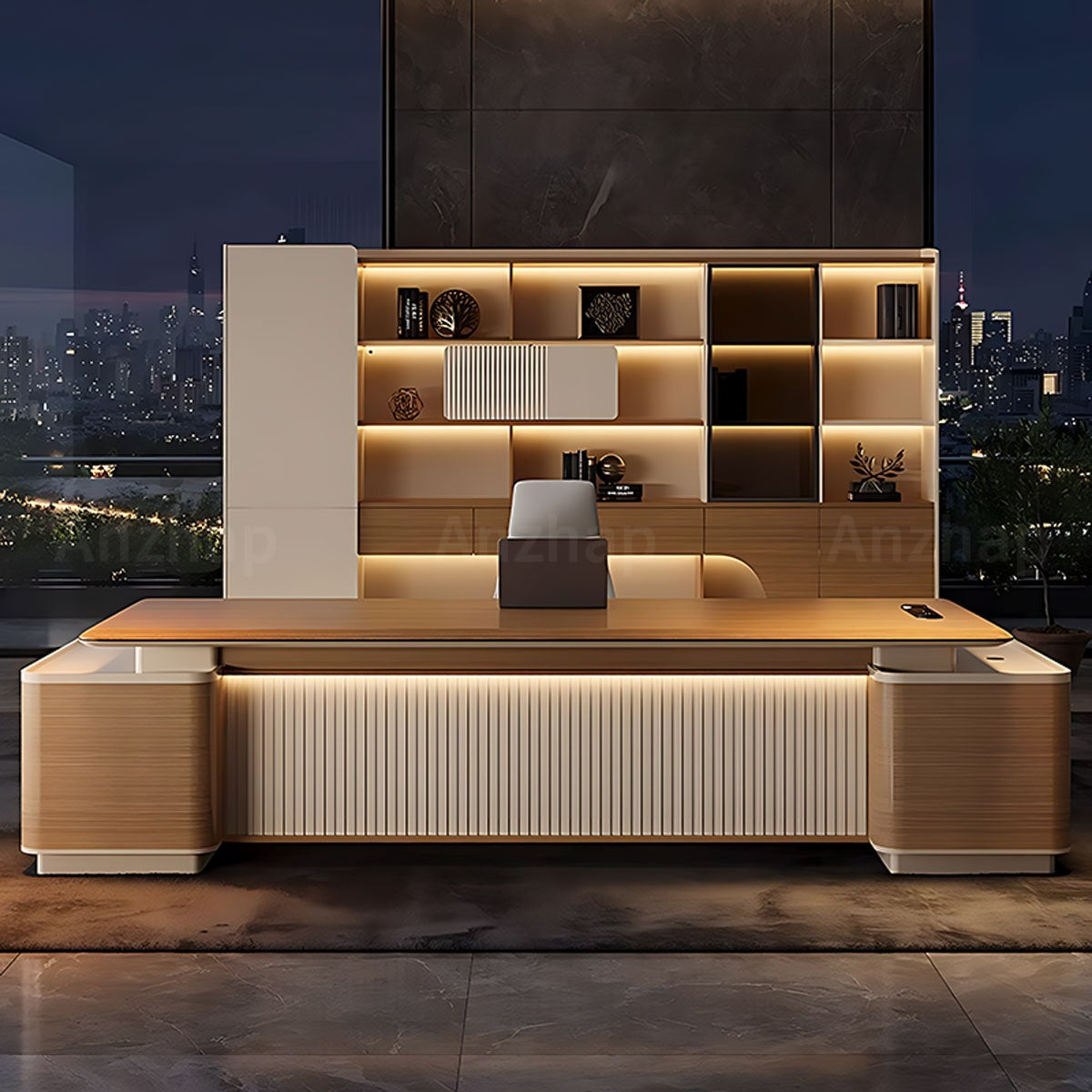 L-Shaped Executive Desk with Premium Grommet Box and Scratch-Resistant Thick Surface