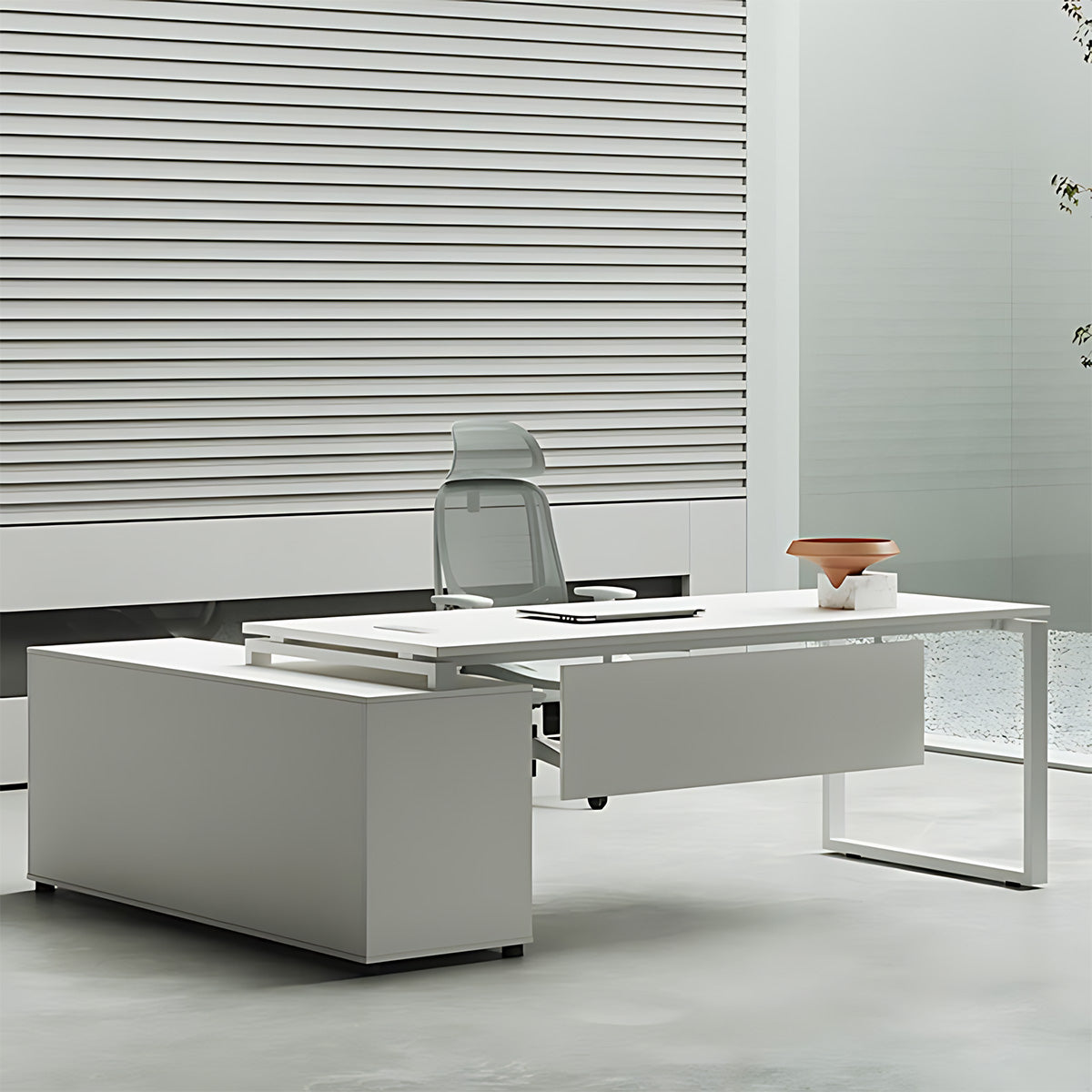 Modern Minimalist Single-Person White Executive Desk