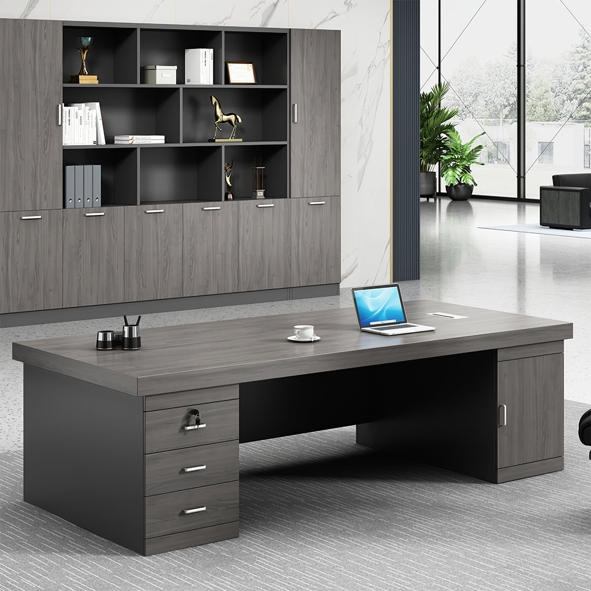 Classic Minimalist Executive Desk with Ample Storage, and Spacious Workspace