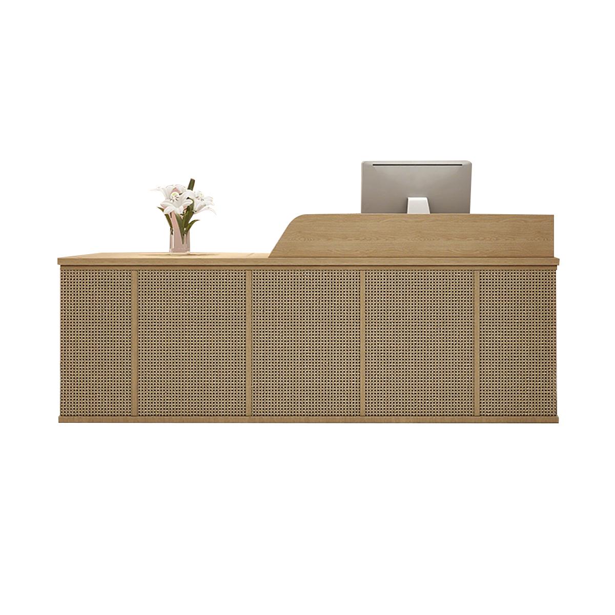 Solid Wood Reception Desk Rattan Front Lockable Storage Keyboard Tray