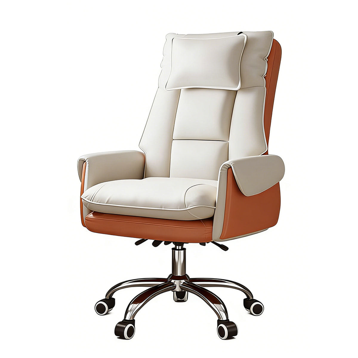 Reclining Executive Chair With Pillow, White + Orange Without Footrest Steel, White + Orange finish, for office workstation, ergonomic office furniture
