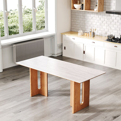 Modern Sintered Stone Dining Table with Thick Double-layer Top & Solid Oak Frame for 4–6 People（Stock Items）