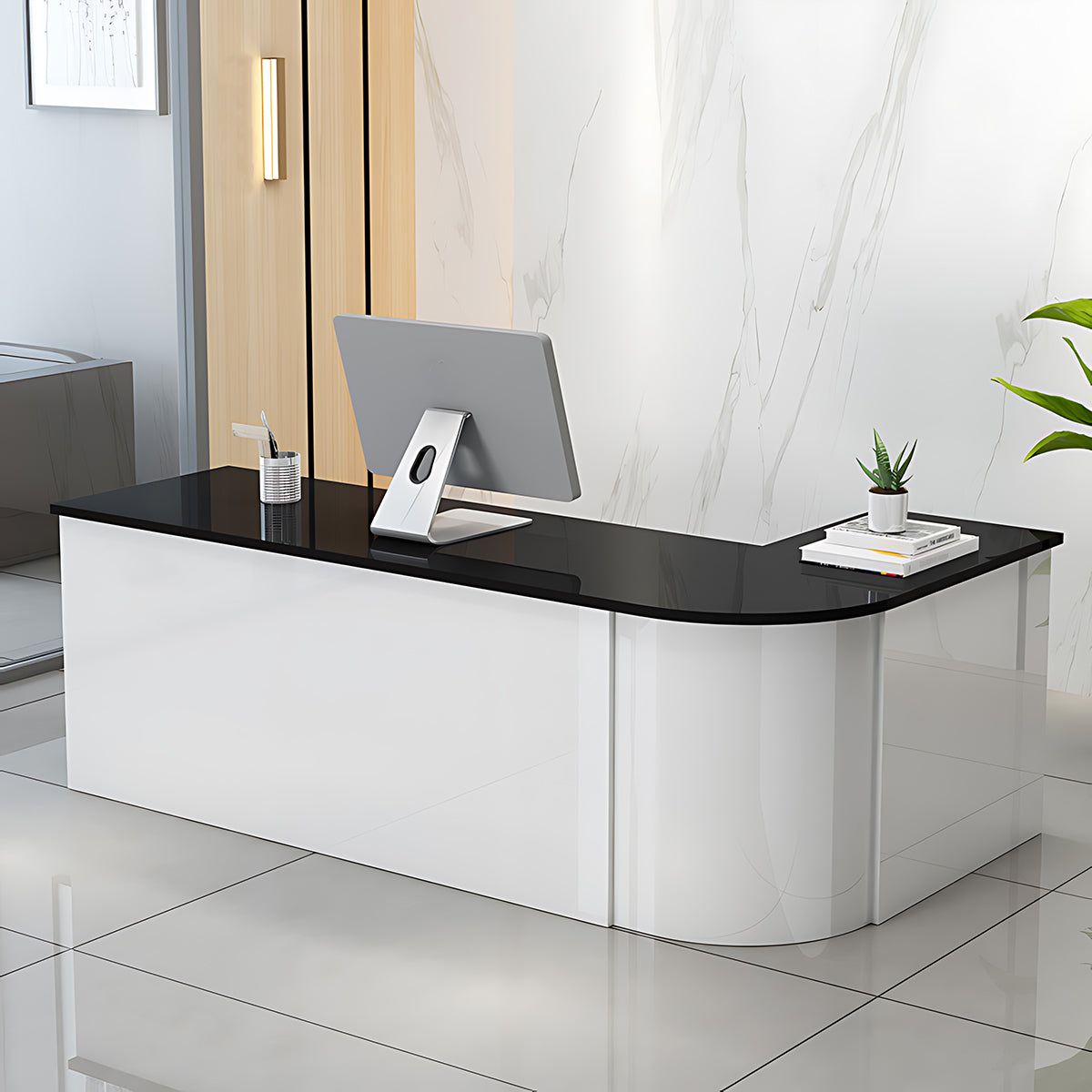 Reception Desk 47–142 in Wide with Storage & Privacy Panel for Office Lobby