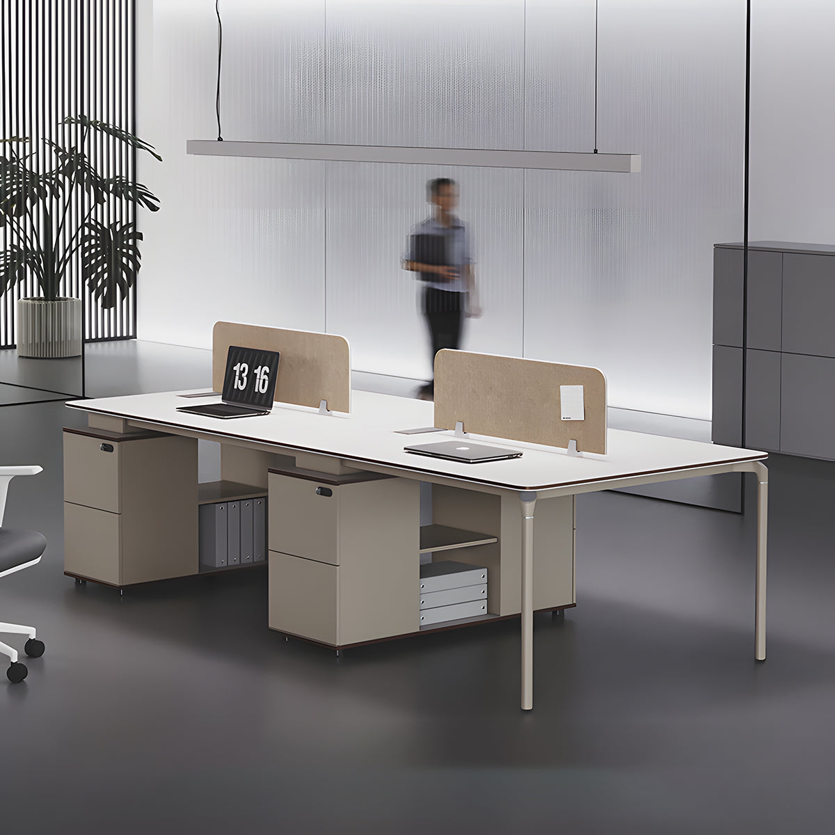 Minimalist Office Desk E1 Board Aluminum Legs Lockable Dual Drawer Cable