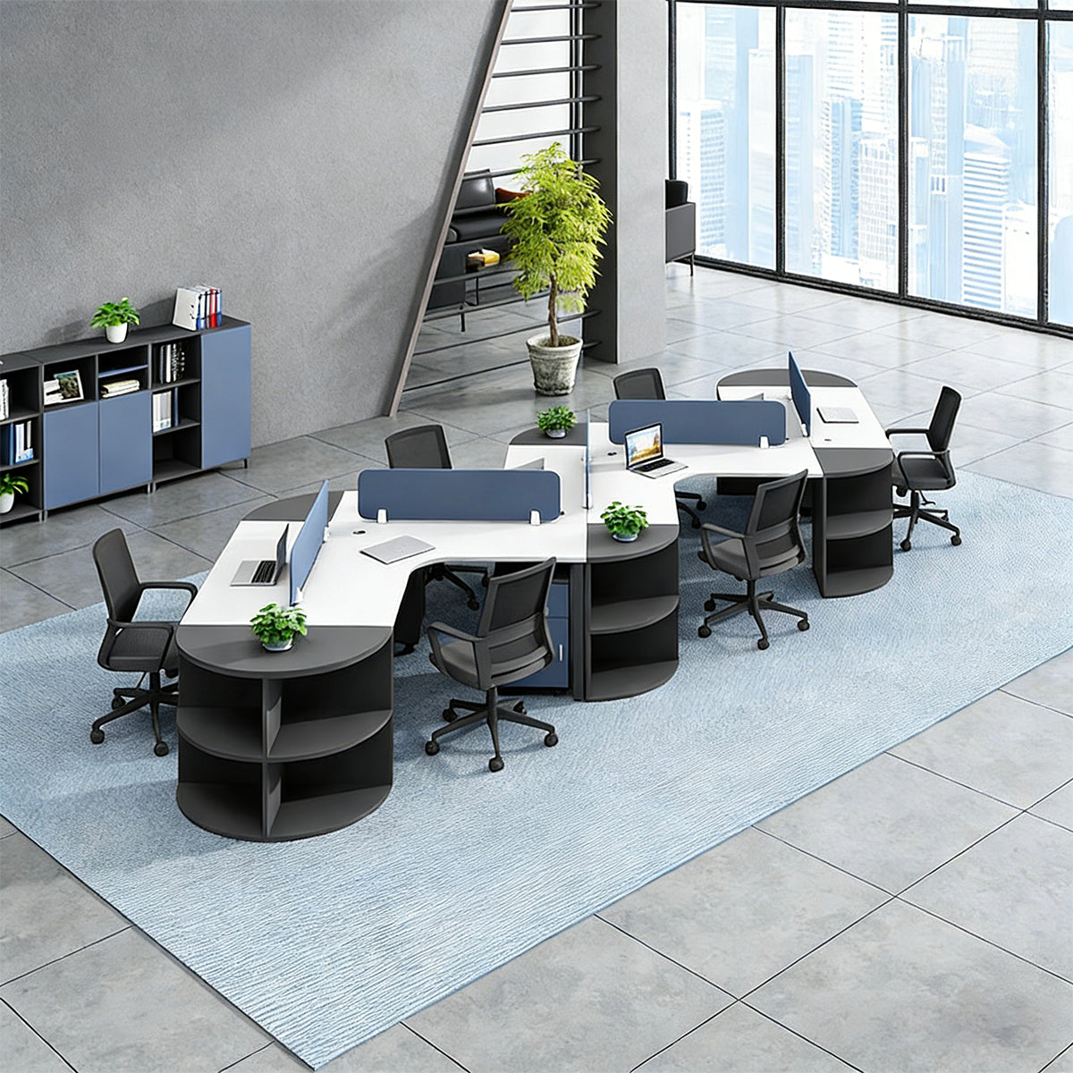 Spacious Office Desk with Privacy Panel and Cable Management