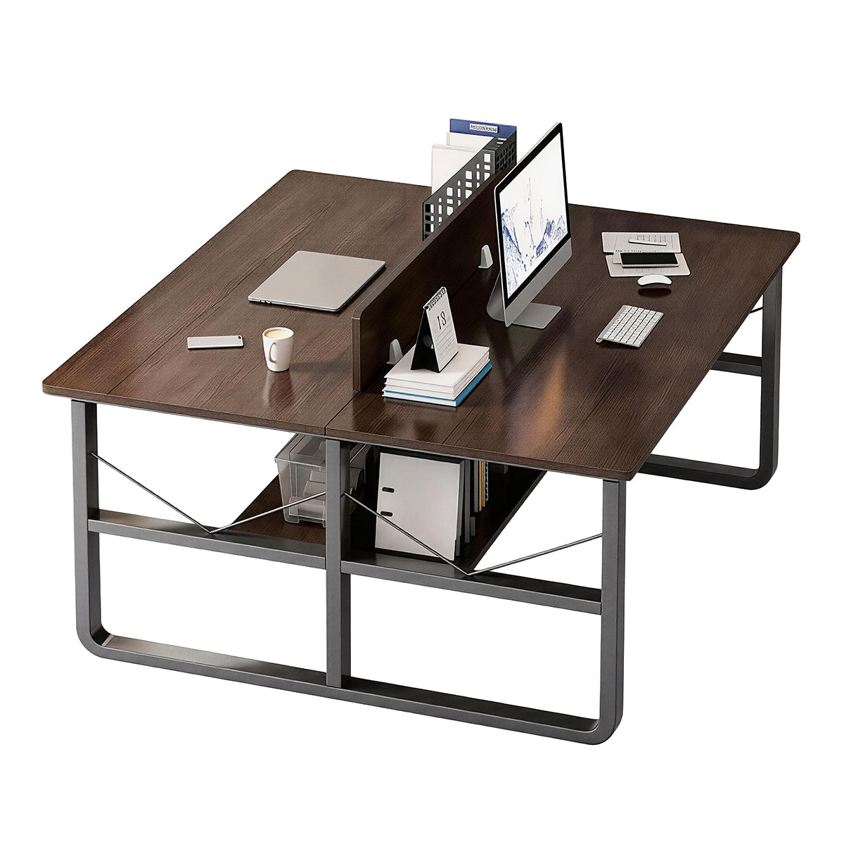 Simple  Office Desk with Partition for Staff, Freely Customizable, U Shaped Bracket