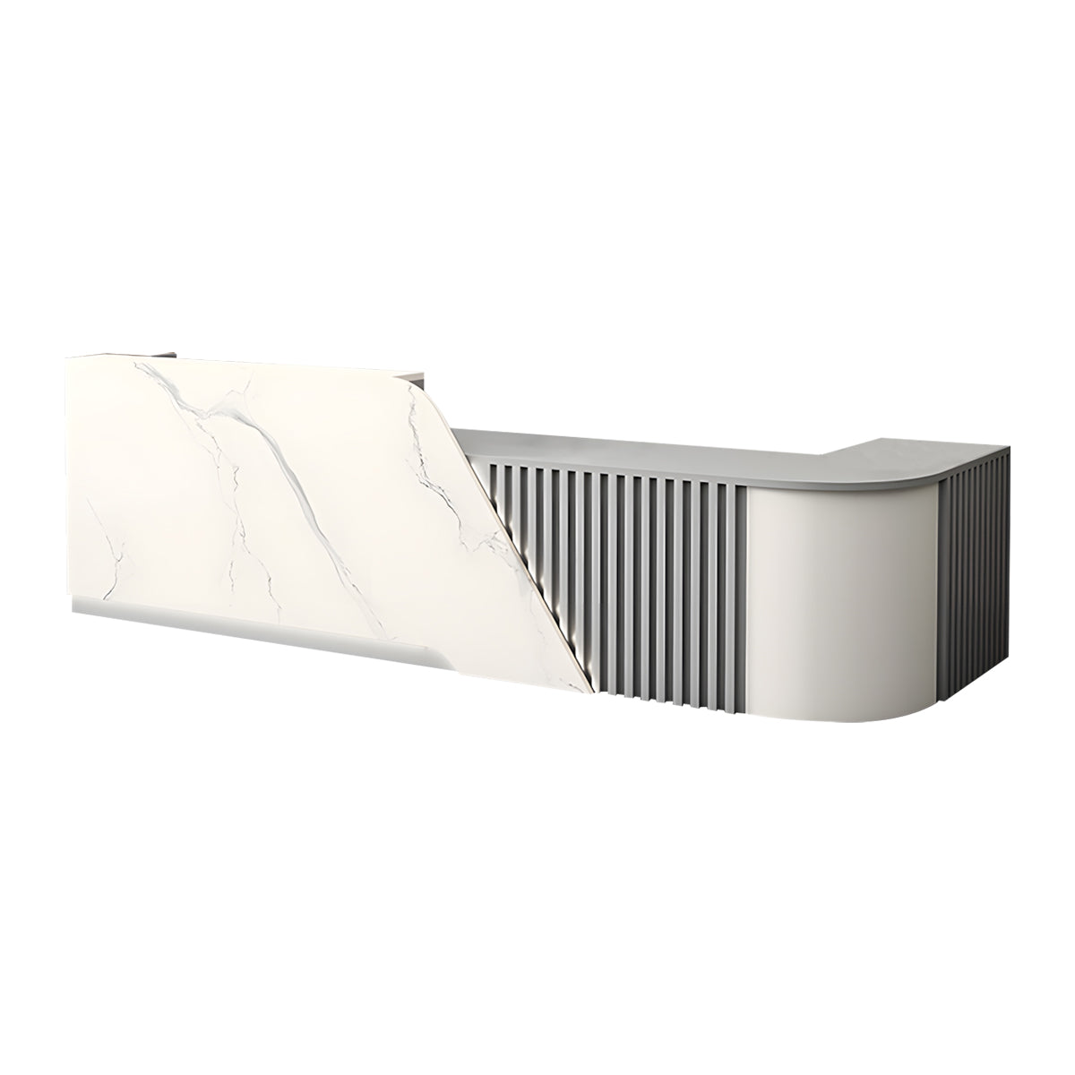 Reception Desk, White Textured + Gray Corner on the Left, White Textured + Gray finish, L63" x W24" x H39", for reception area or front office,...
