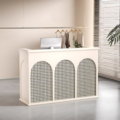 Sophisticated Minimalist Reception Desk Featuring Distinctive Perforations