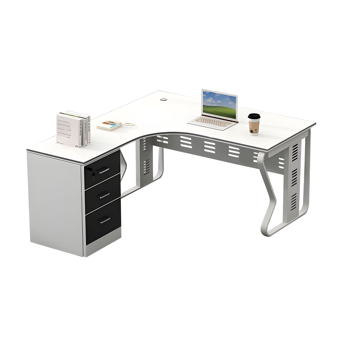 Employee Desk Minimalist Melamine Top Scratch Resistant Steel Legs