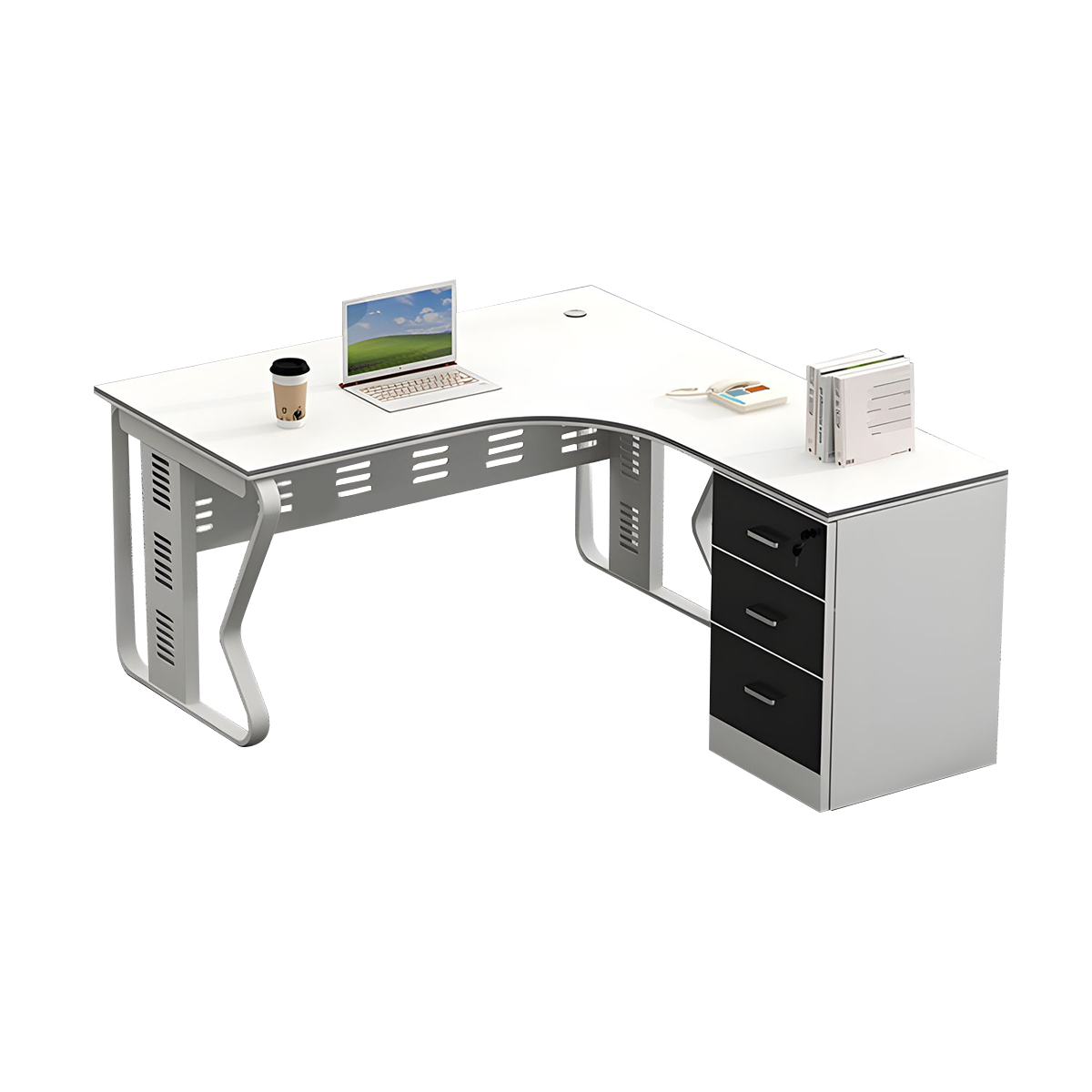 Employee Desk Minimalist Melamine Top Scratch Resistant Steel Legs