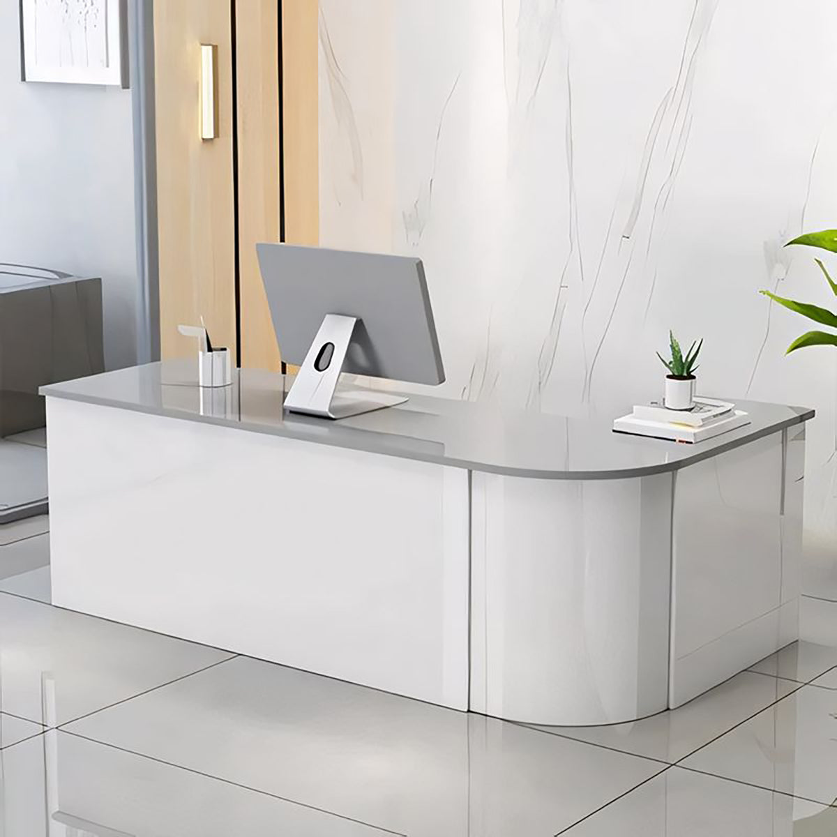 Reception Desk 47–142 in Wide with Storage & Privacy Panel for Office Lobby