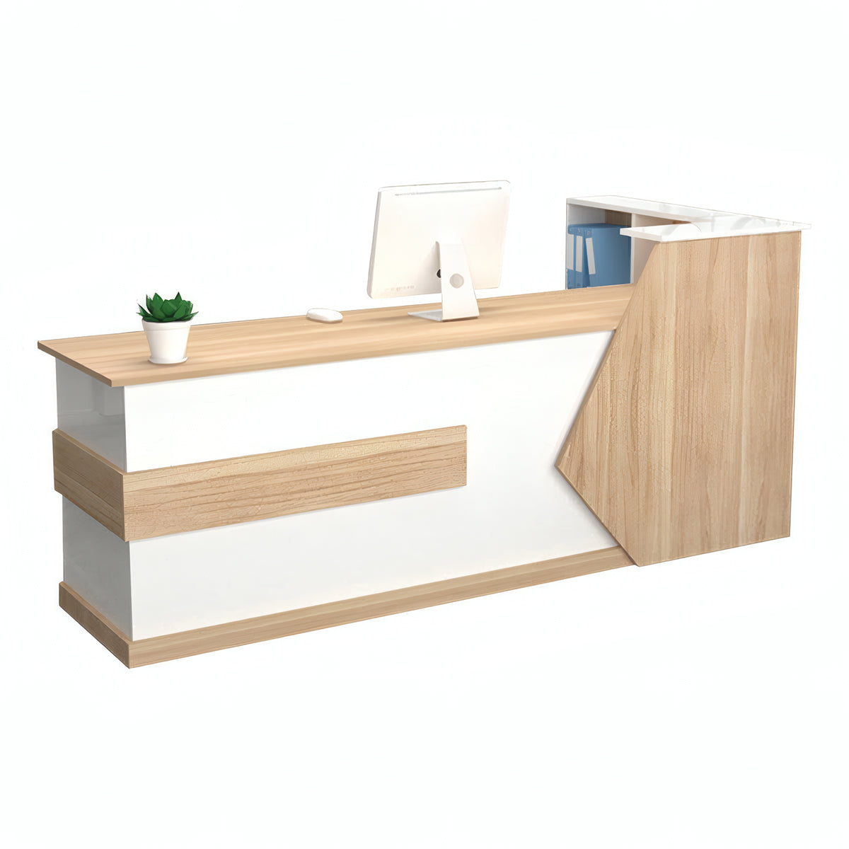 Modern Reception Desk 39–87 in Wide with Lockable Drawers, Transaction Counter, Steel Frame & Solid Wood