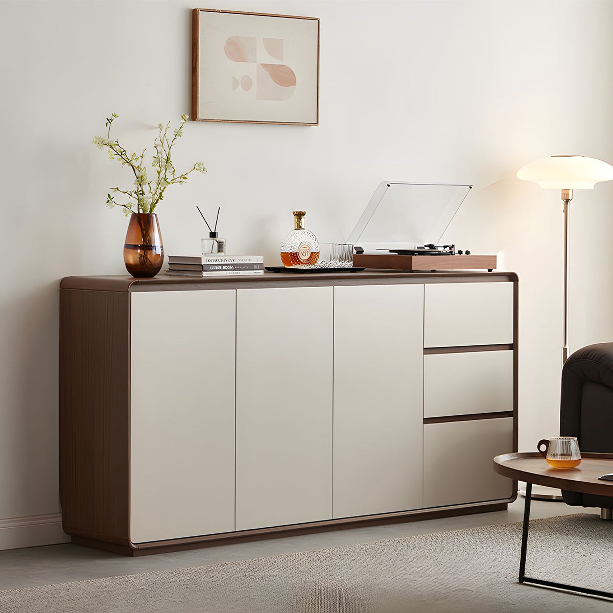 Minimalist Classic Sideboard with Handle Free Drawers Adjustable Shelves